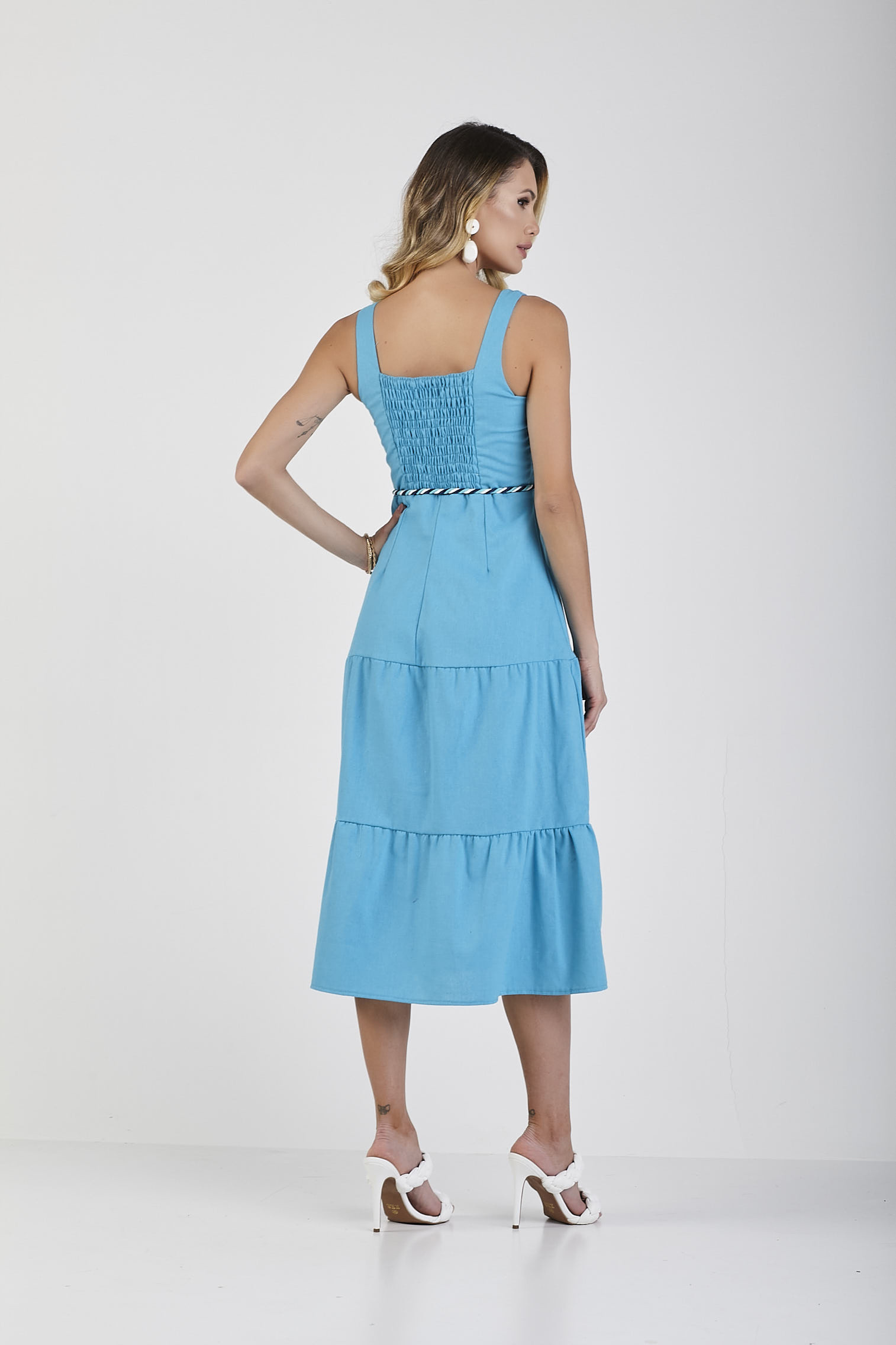 Vestido Linho Midi Milagres Azul