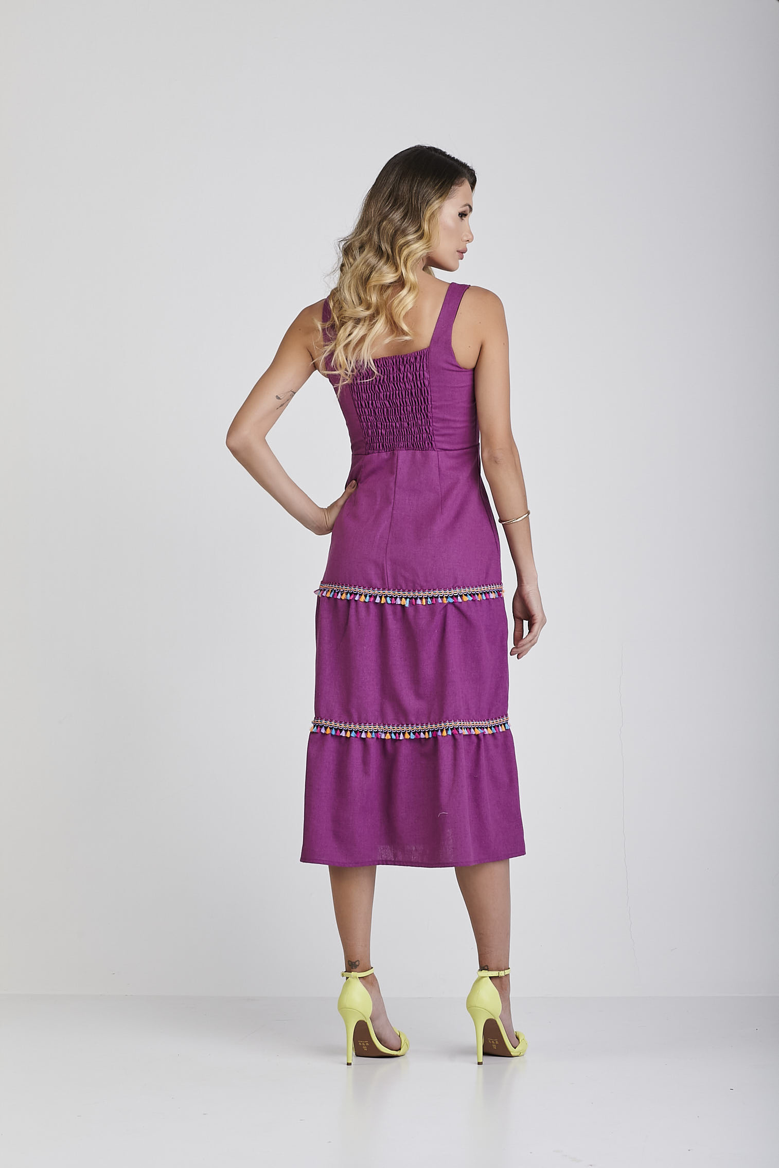 Vestido Linho Midi Milagres Roxo