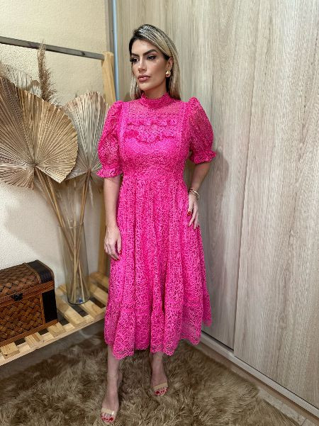 Vestido Renda Midi Pink