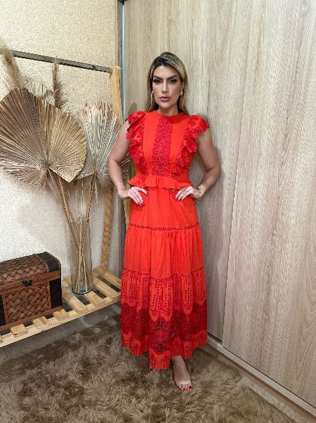 Vestido Renda Midi Vermelho