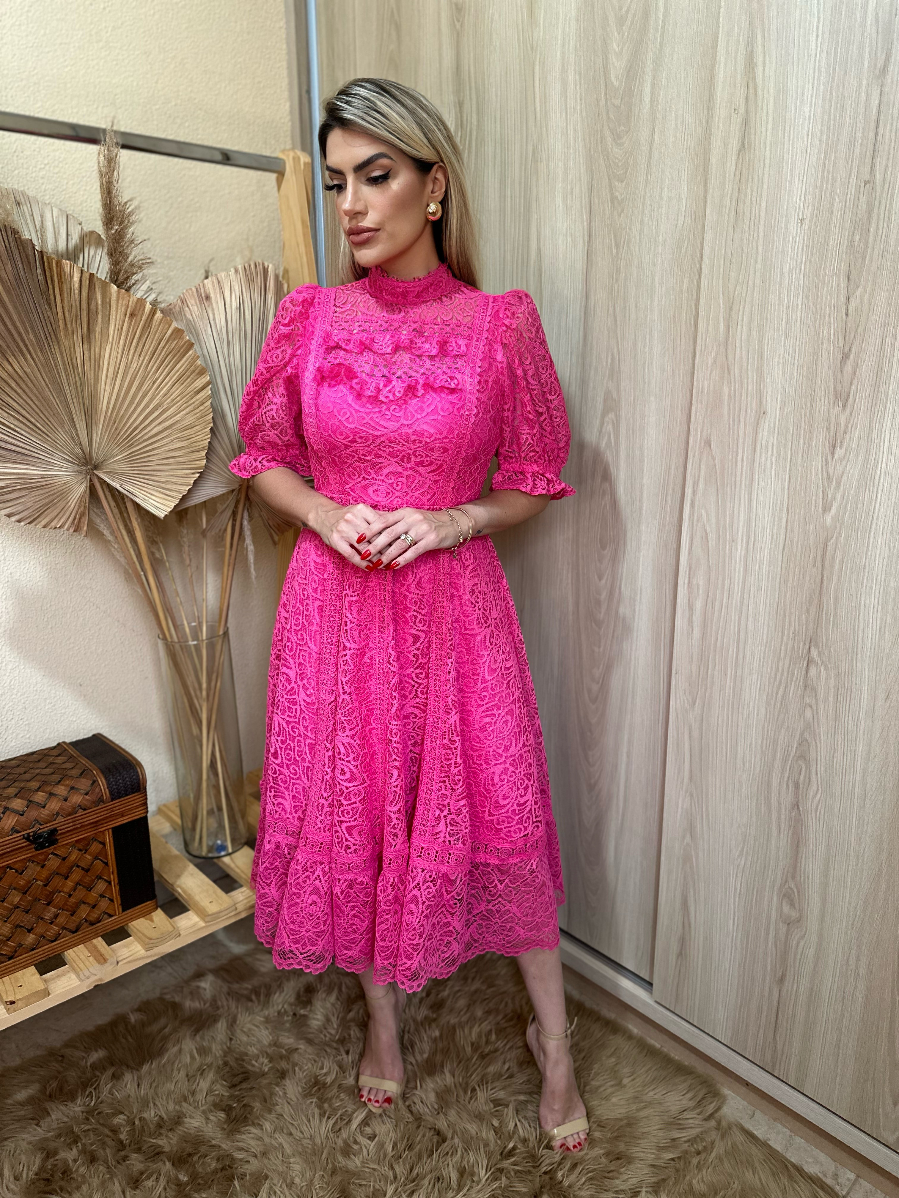 Vestido Renda Midi Pink