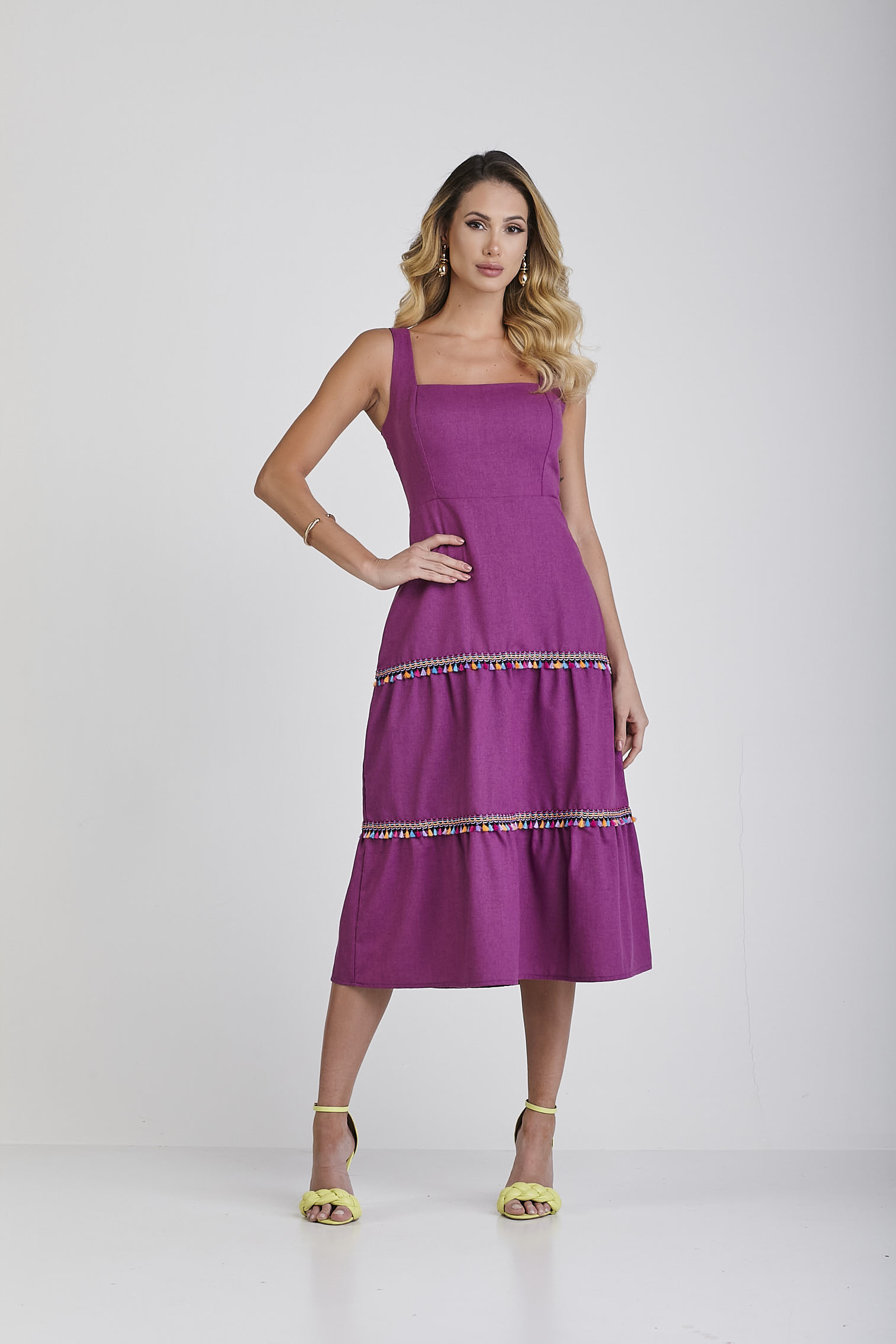 Vestido Linho Midi Milagres Roxo