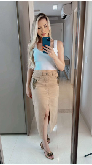 Saia Jeans Midi Nude 